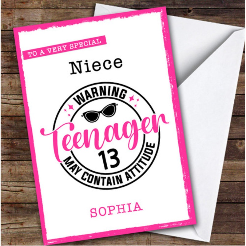 13th Niece Pink Teenager Custom Personalised Birthday Card – The Card Zoo