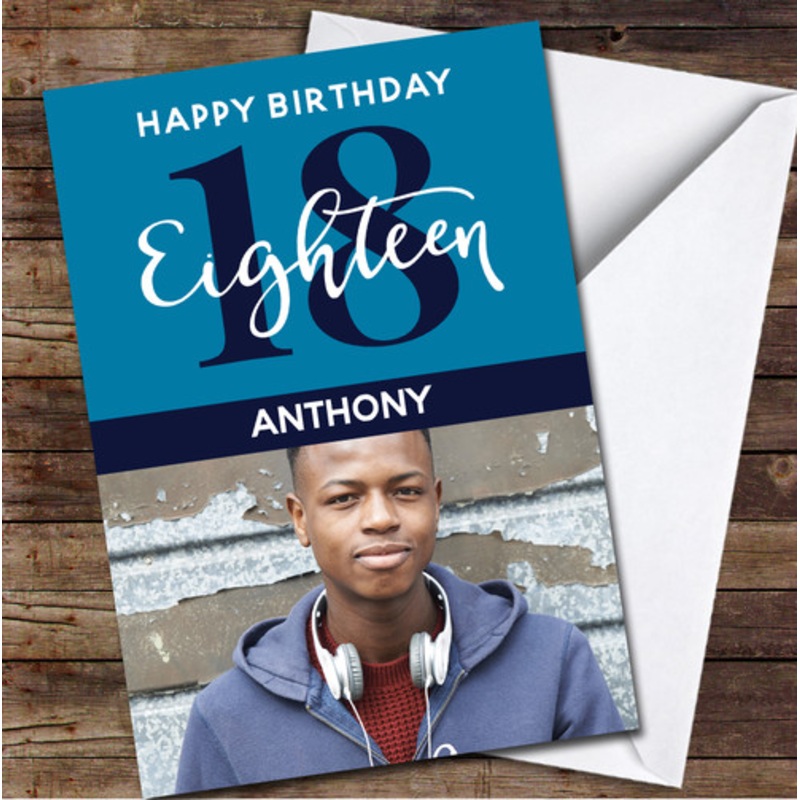 18th Eighteen Photo Blue Any Age Personalised Birthday Card – The Card Zoo