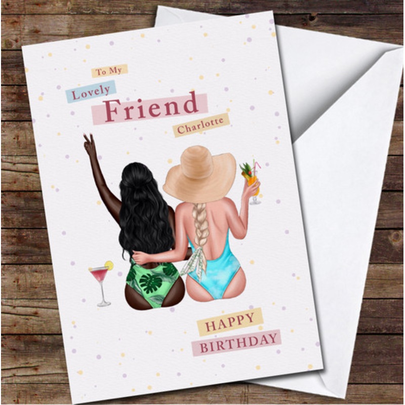 Friend Two Best Friends With Cocktails Any Text Personalised Birthday Card – The Card Zoo