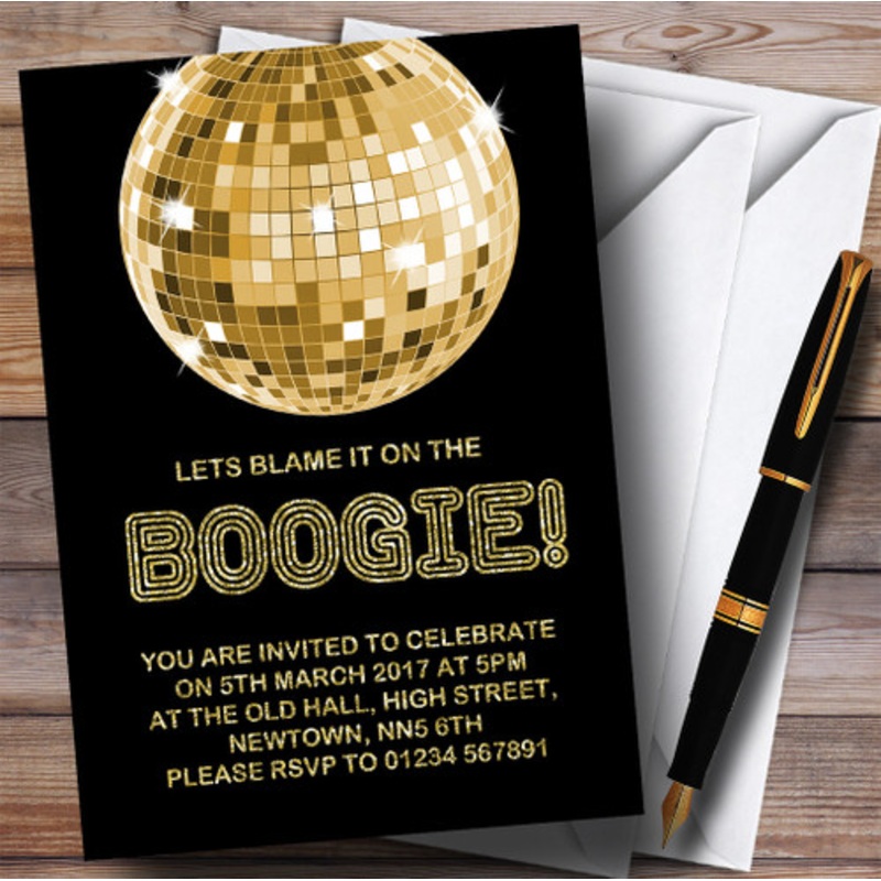 Gold Blame It On The Boogie Disco Children’s Birthday Party Invitations – The Card Zoo