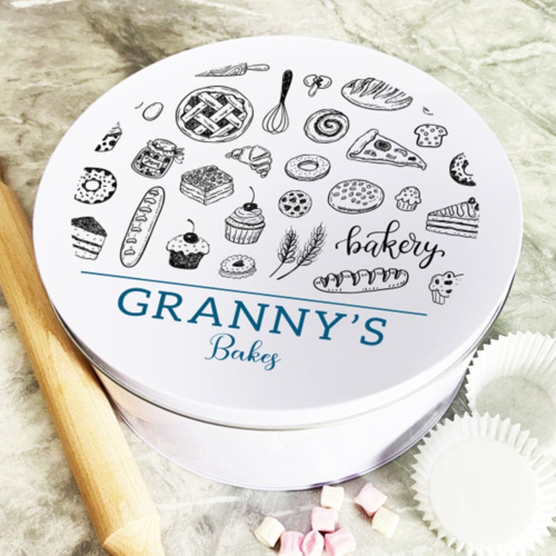 Personalised Round Doodle Granny Bakery Biscuit Baking Treats Sweets Cake Tin – The Card Zoo