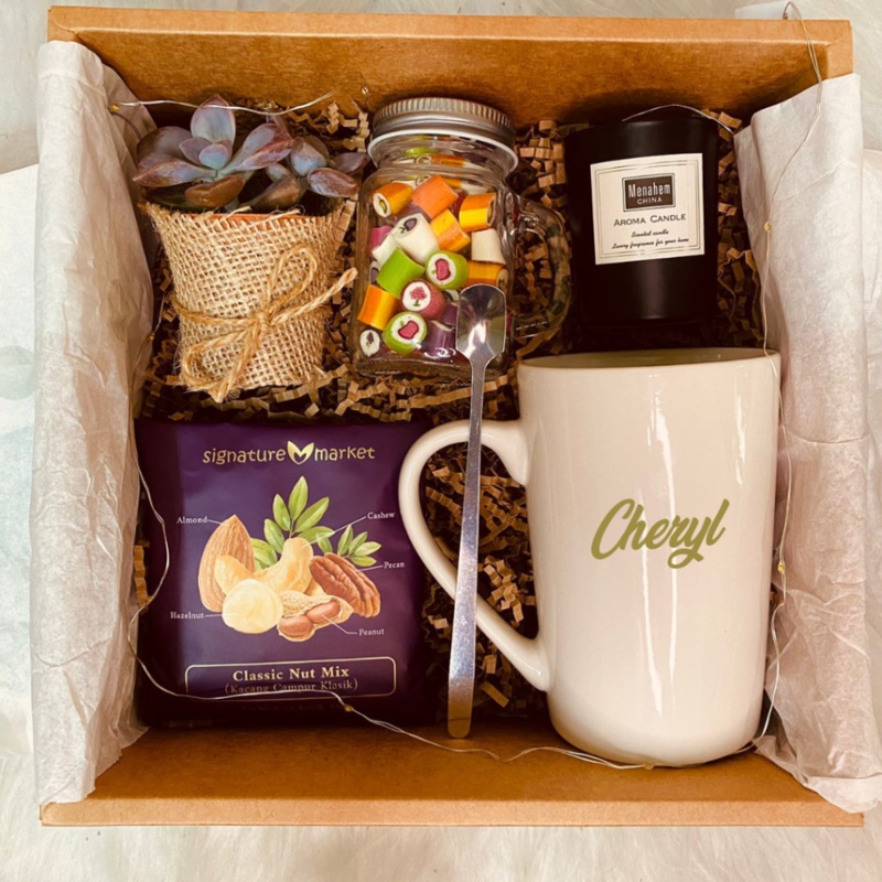 Stick By U Personalised Name On Ceramic Coffee Mug Cup with Candy, Aromatherapy and Plant (Klang Valley Delivery)