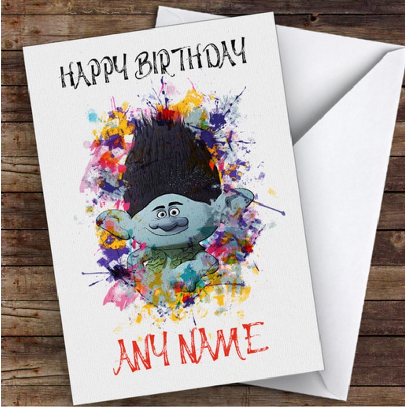 Trolls Watercolour Splatter Children’s Kids Personalised Birthday Card – The Card Zoo