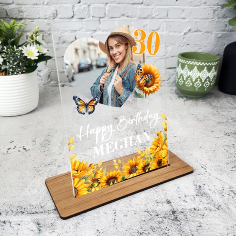 30th Birthday Gift For Female Sunflowers Heart Photo Personalised Gift Plaque – The Card Zoo