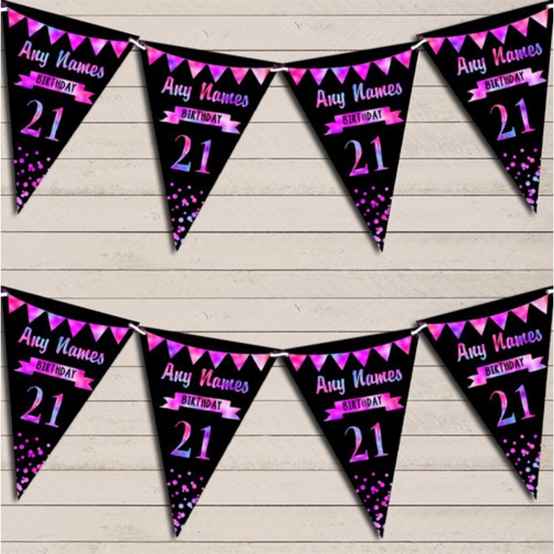 Any Age Birthday 18th 21st 30th 40th 50th 60th Black and Pink Purple Bunting – The Card Zoo
