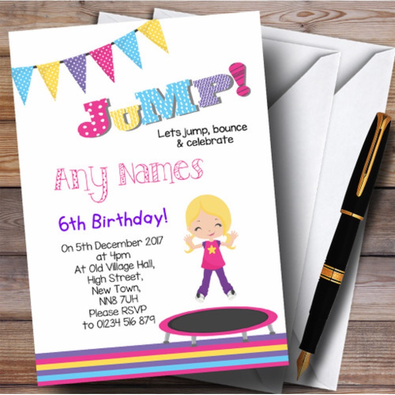 Blonde Girl Trampoline Children’s Birthday Party Invitations – The Card Zoo