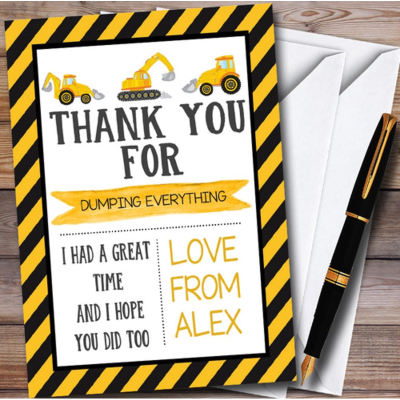 Digger Construction Dump Everything Children’s Birthday Party Thank You Cards – The Card Zoo