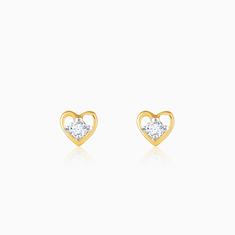 Gold Cute Heart Diamond Earrings