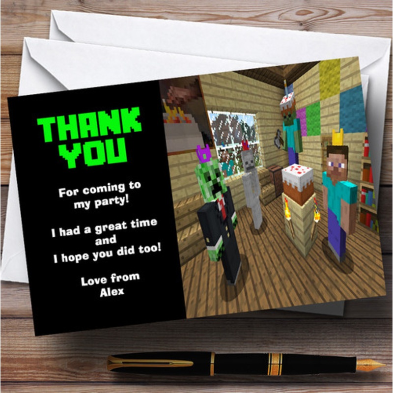 Minecraft Party Thank You Cards Personalised Children’s Birthday Party Thank You Cards – The Card Zoo