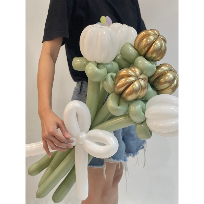 Balloon Tulips Flower Bouquet | White Gold Series (Klang Valley Delivery)