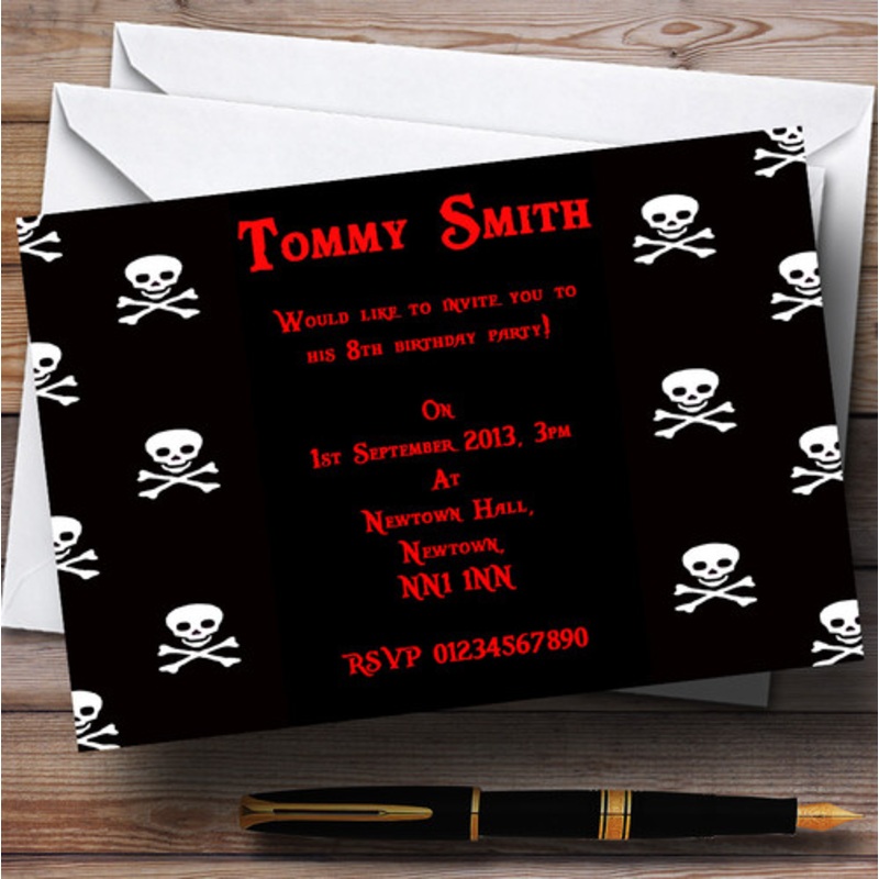 Black Skull and Crossbones Pirate Personalised Children’s Party Invitations – The Card Zoo