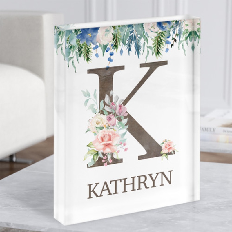 Floral Any Name Initial K Personalised Acrylic Block – The Card Zoo