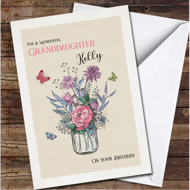 Granddaughter Bouquets Of Flowers In Glass Vases Personalised Birthday Card – The Card Zoo