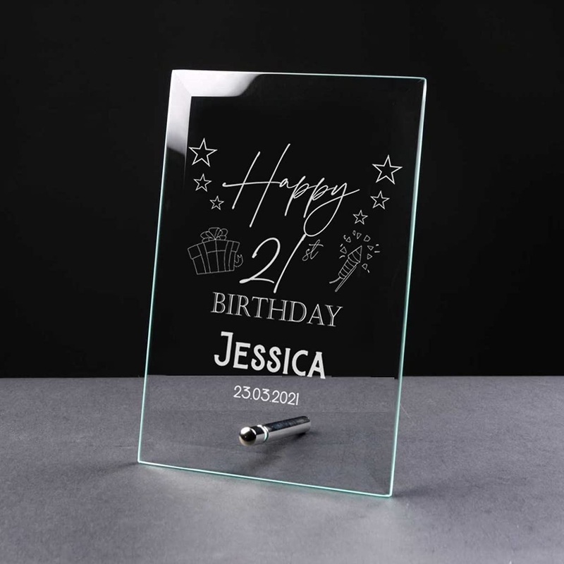 Personalised Happy Birthday Any Age Glass Plaque Keepsake Gift 18th, 21st, 30th, 40th, 50th, 60th, 70th