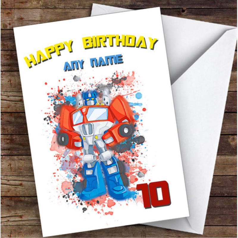 Rescue Bots Optimus Prime Splatter Art Children’s Kids Birthday Card – The Card Zoo