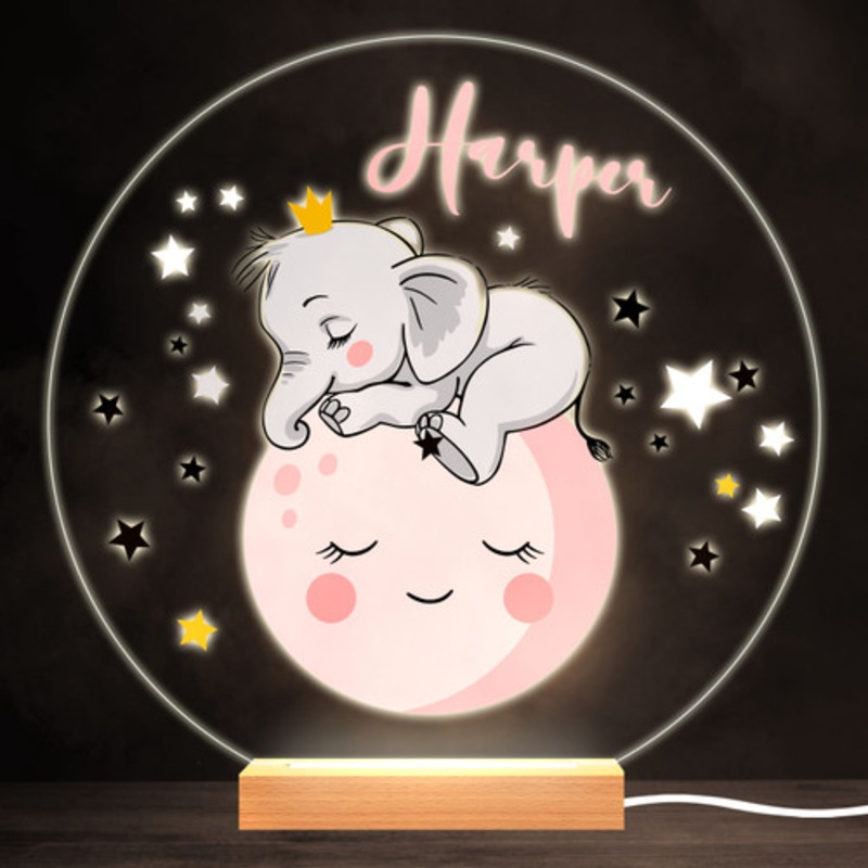 Sleeping Elephant Colourful Round Personalised Gift LED Lamp Night Light – The Card Zoo