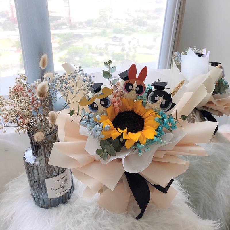 Sunflower Bouquet with Superhero Girls Cartoon Character