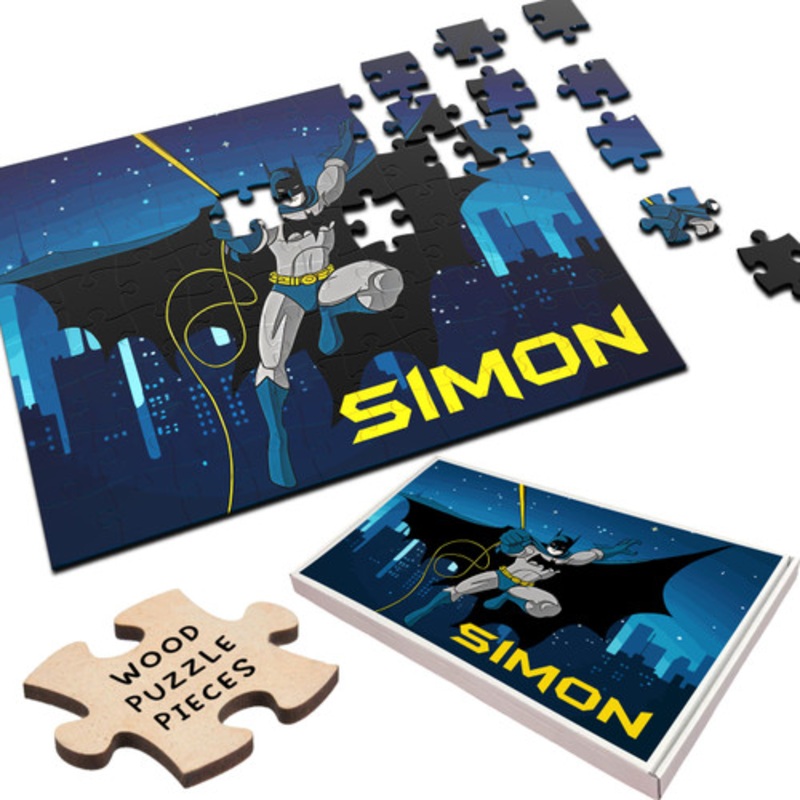 Batman Superhero Gift For Boys Kids Children Personalised Wooden Jigsaw Puzzle – The Card Zoo