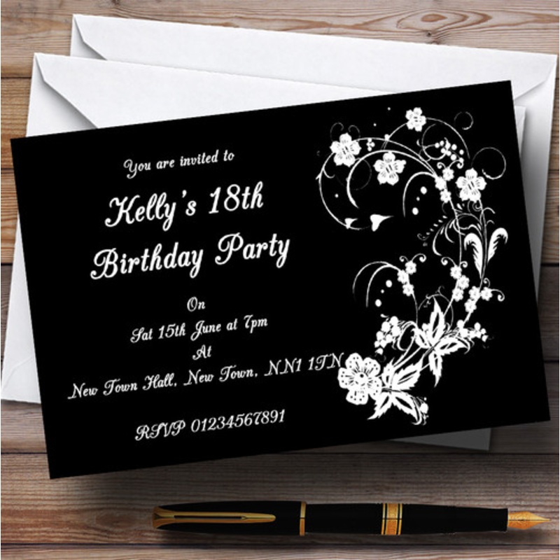 Black White Floral Personalised Party Invitations – The Card Zoo