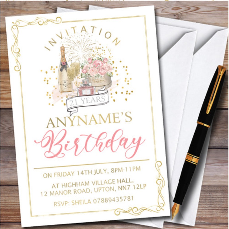 Champagne Celebration Confetti Any Age Personalised Birthday Party Invitations – The Card Zoo