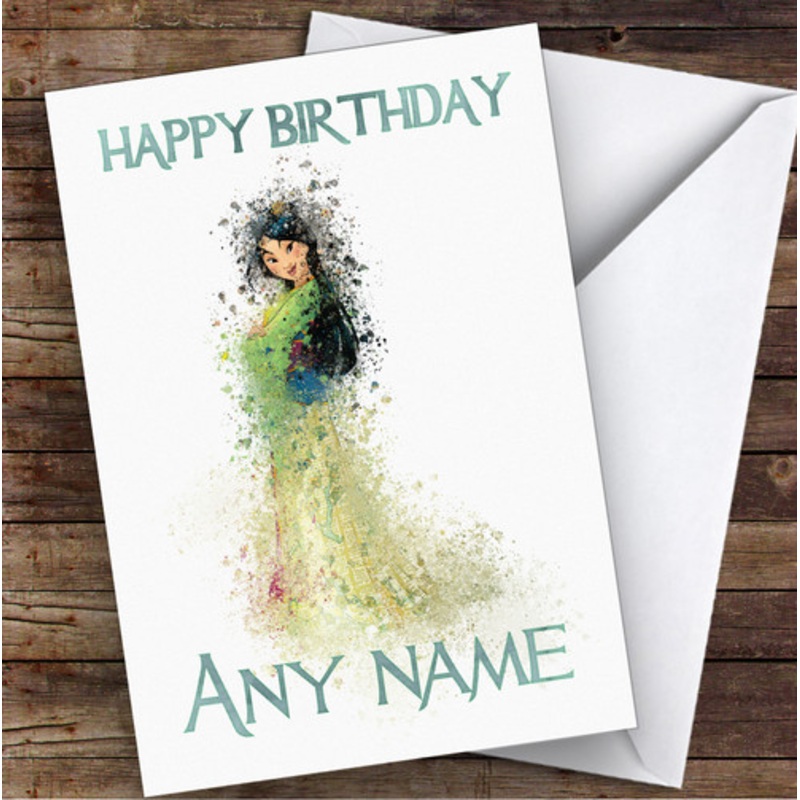Mulan Watercolour Splatter Children’s Kids Personalised Birthday Card – The Card Zoo