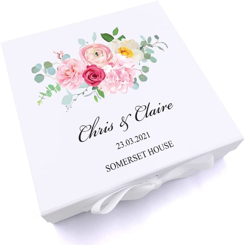 Personalised Pink Flower Wedding Keepsake Memory Box