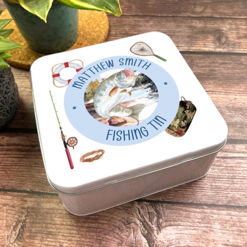 Square Angler Fisherman Nature Fish Personalised Fishing Tin – The Card Zoo