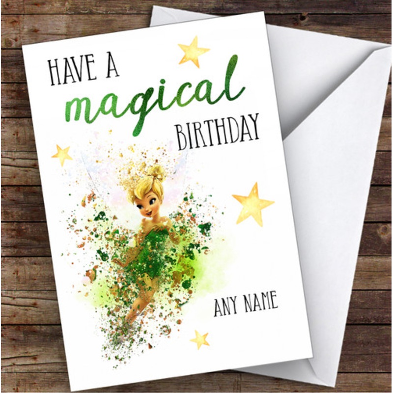 Tinker Bell Watercolour Splatter Children’s Kids Personalised Birthday Card – The Card Zoo