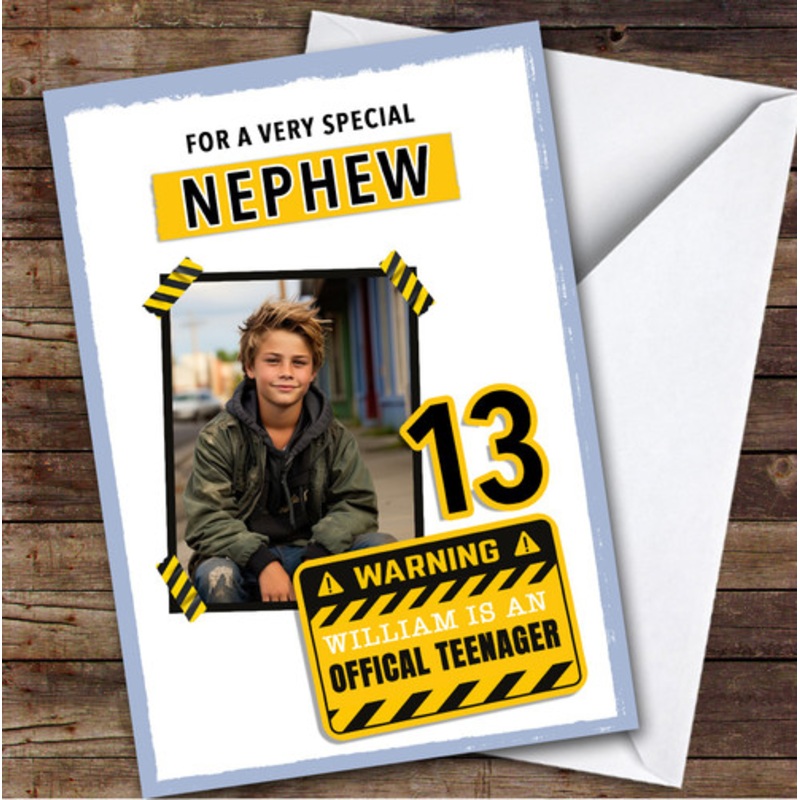 13th Nephew Warning Sign Photo Teenager Boys Custom Personalised Birthday Card – The Card Zoo