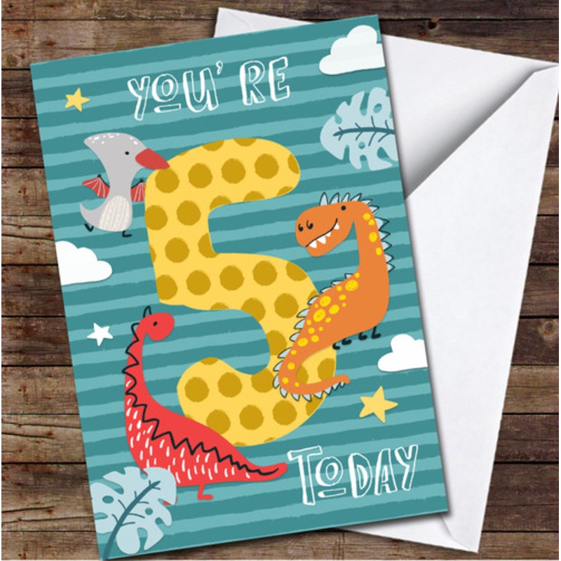 5th You’re 5 Today Boy Dino Dinosaur 5th Any Age Personalised Birthday Card – The Card Zoo