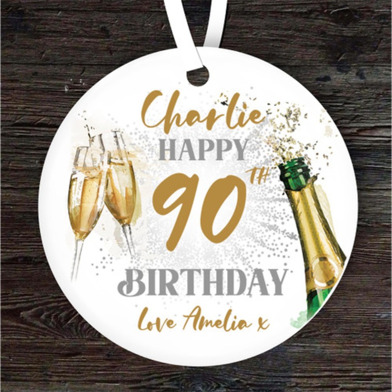 90th Birthday Champagne Sparkle Personalised Gift Keepsake Hanging Ornament – The Card Zoo