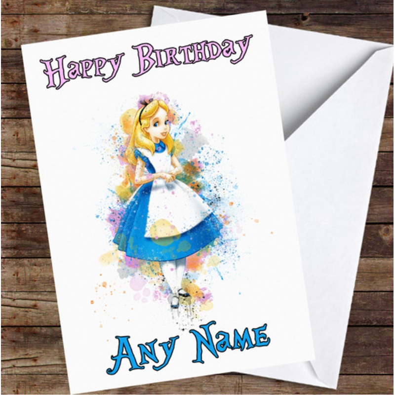 Alice In Wonderland Watercolour Splatter Personalised Birthday Card – The Card Zoo