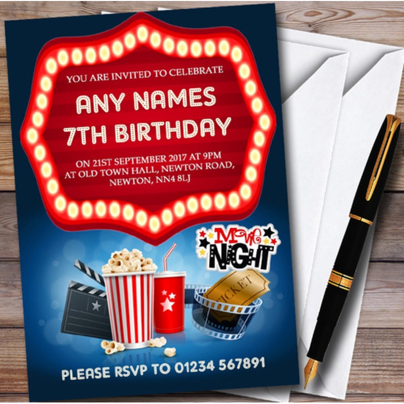 Blue Film Movie Cinema Night Personalised Children’s Birthday Party Invitations – The Card Zoo