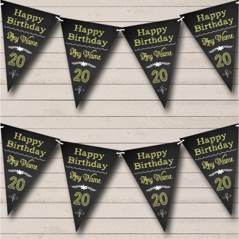 Chalkboard Look Black White and Yellow Personalised Birthday Party Bunting – The Card Zoo