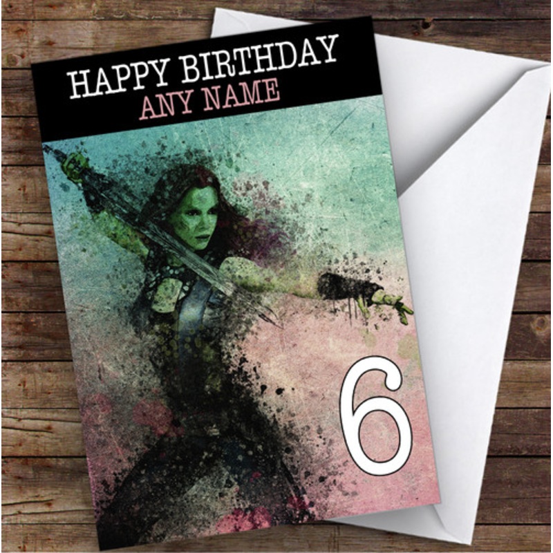 Gamora Watercolour Splatter Children’s Kids Personalised Birthday Card – The Card Zoo