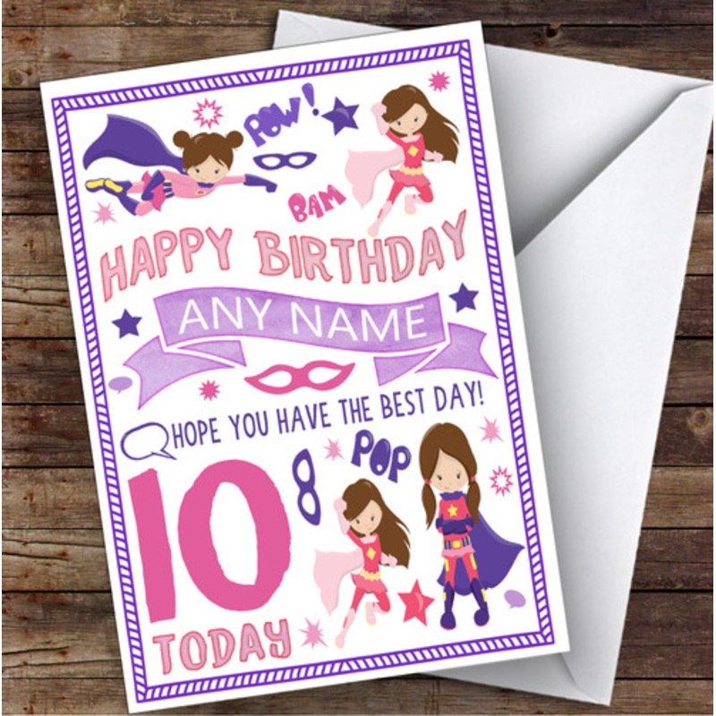 Girls Superhero Any Age and Name Personalised Children’s Birthday Card – The Card Zoo