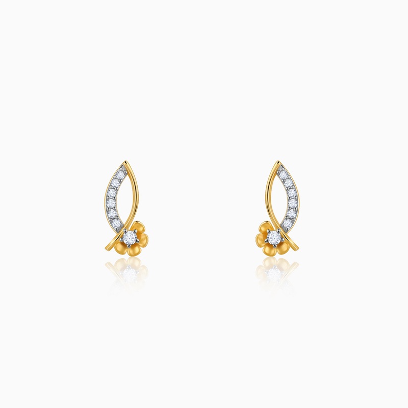Gold Funky Florals Diamond Earrings