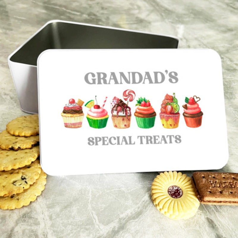 Grandad Special Treats Cupcakes Rectangle Personalised Cake Tin – The Card Zoo