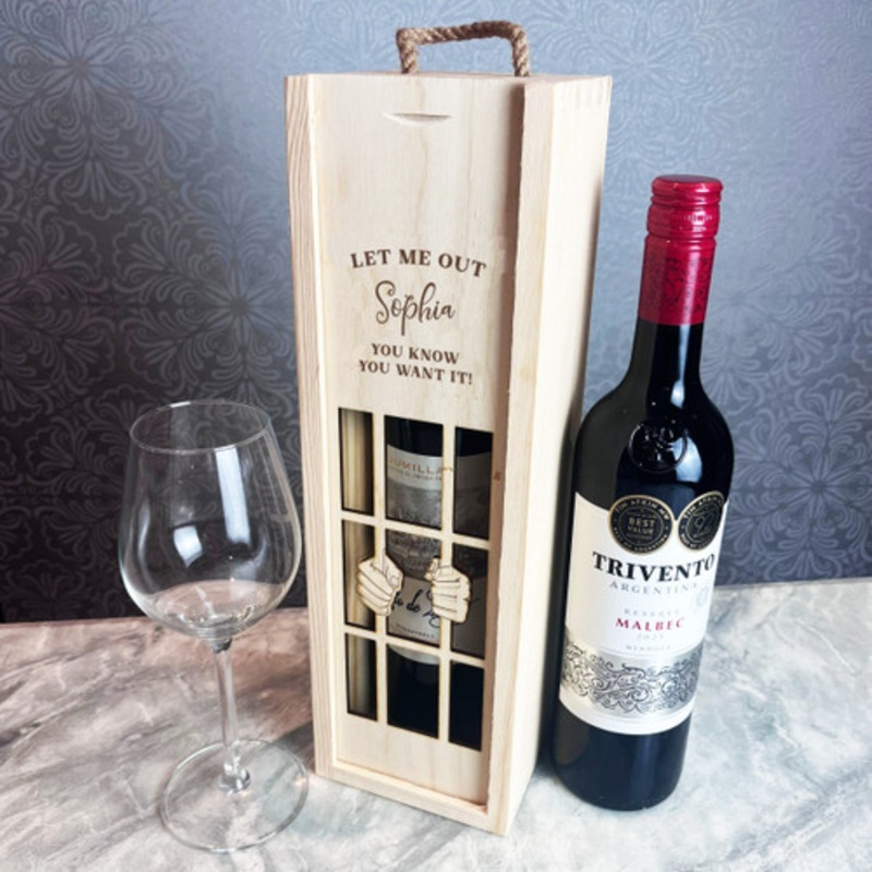 Let Me Out Prison Bars Personalised Gift Rope Wooden Single Wine Bottle Box – The Card Zoo