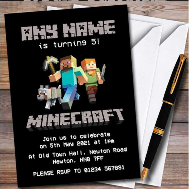 Minecraft Logo Personalised Children’s Kids Birthday Party Invitations – The Card Zoo