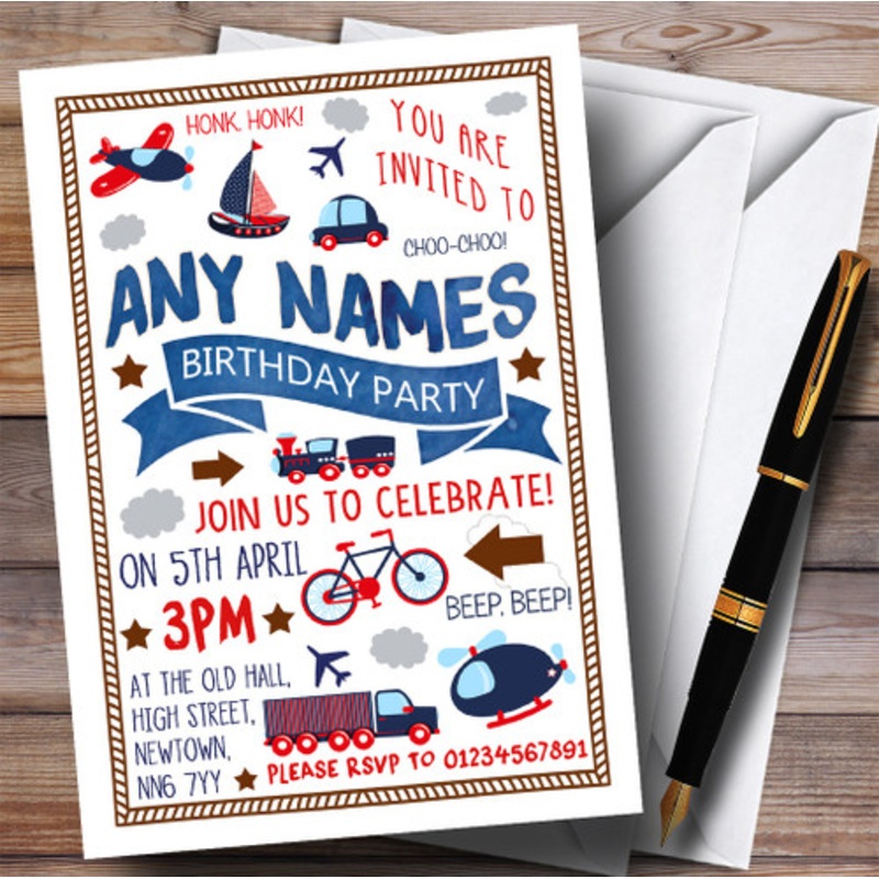 Plane Train Boat Transport Children’s Birthday Party Invitations – The Card Zoo