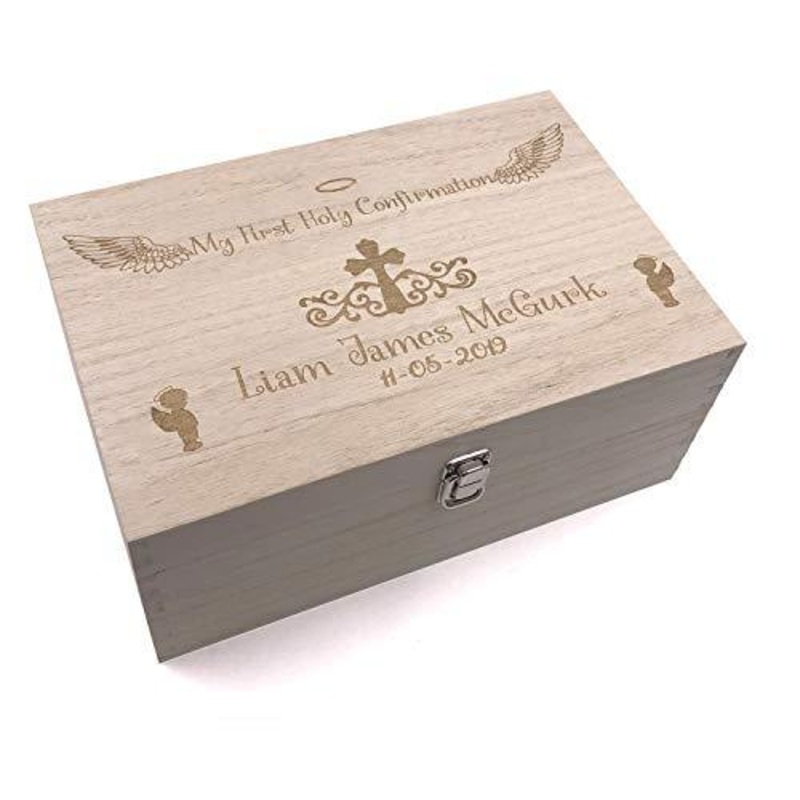 Raised Words Confirmation Gift Boy’s Personalised Large wooden Keepsake Box Gift