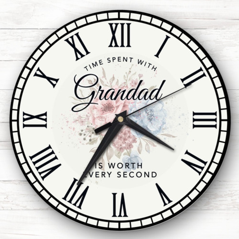 Time Spent Grandad Pink And Blue Floral Personalised Gift Personalised Clock – The Card Zoo