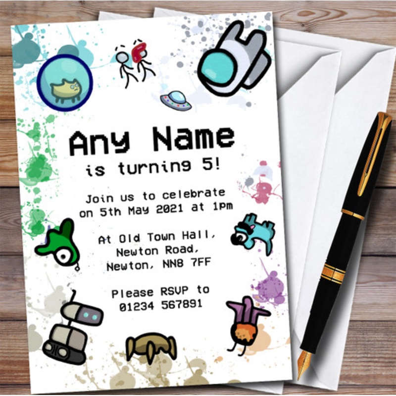 Among Us Pets Splatter Art Children’s Personalised Birthday Party Invitations – The Card Zoo