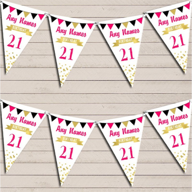Any Age Birthday 18th 21st 30th 40th 50th 60th Pink Gold Black Birthday Bunting – The Card Zoo