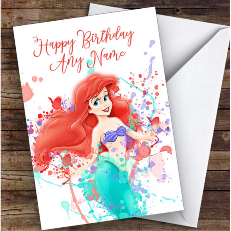 Ariel Mermaid Disney Splatter Art Children’s Kids Personalised Birthday Card – The Card Zoo