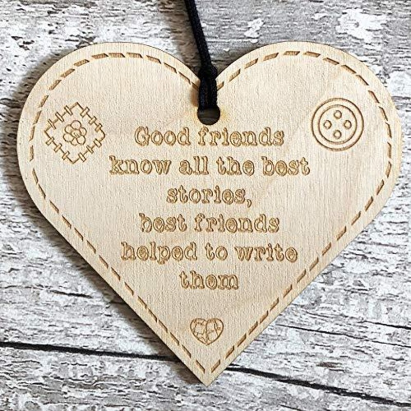 Best Friends Help Write Stories Button Range Wood Heart Gift