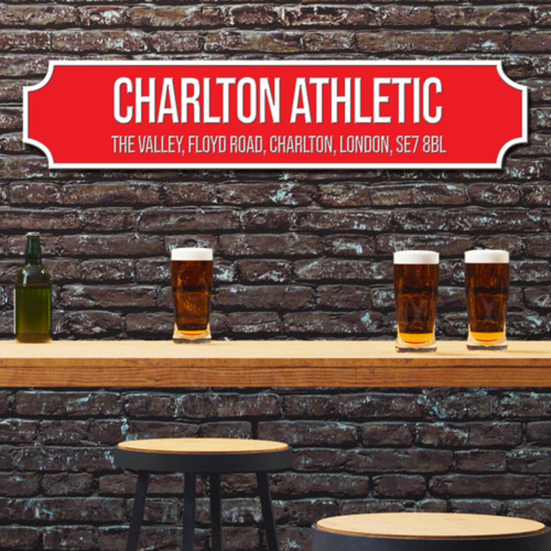 Charlton Athletic The Valley Red and White Stadium Any Text Football Club 3D Train Street Sign – The Card Zoo