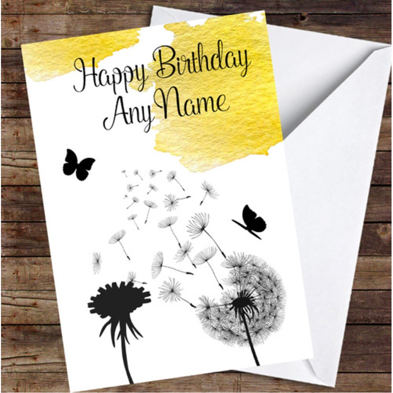 Dandelion Seeds Watercolour Mustard Yellow Personalised Birthday Card – The Card Zoo