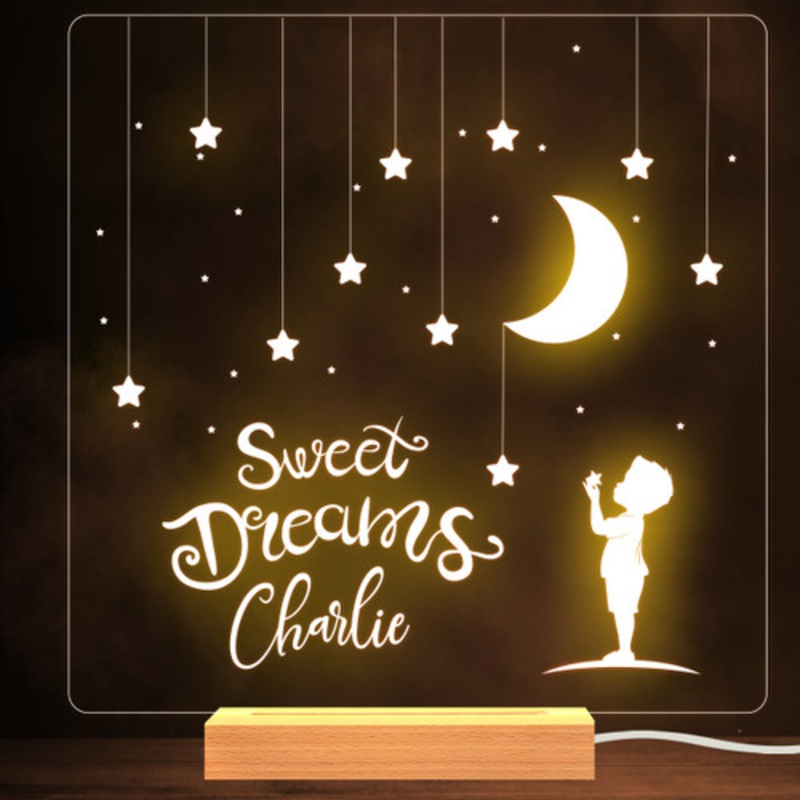 Little Boy Looking At Stars Square Name Personalised Gift Lamp Night Light – The Card Zoo
